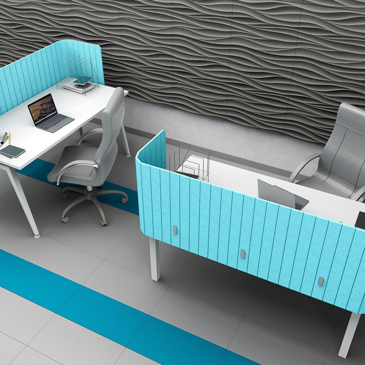 Ekran biurkowy pochłaniający dźwięk w biurze open space